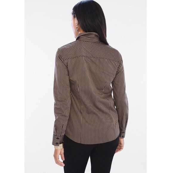 Chico's No Iron Sateen Stripe Shirt Size 3 XL Size 16 NWOT - Picture 2 of 16